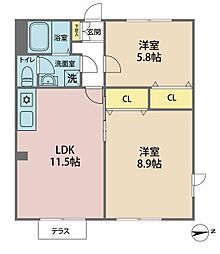 フレグランス坂下AB 1階2LDKの間取り