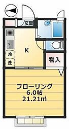 ハイビスカス 1Kの間取図画像