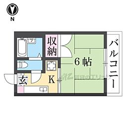 エスト香里 1Kの間取図画像