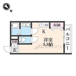 京阪交野線 宮之阪駅 徒歩24分の賃貸アパート 2階ワンルームの間取り