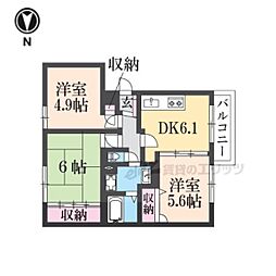 近鉄けいはんな線 荒本駅 徒歩19分の賃貸アパート 3階3DKの間取り