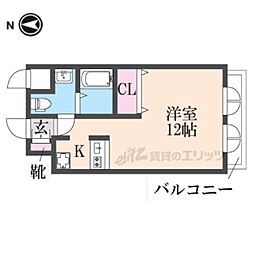 メゾンパティオII 9階1Kの間取り