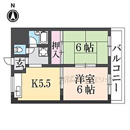 近鉄奈良線 若江岩田駅 徒歩11分の賃貸マンション 2階2DKの間取り