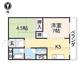 グロース寝屋川1 2Kの間取図画像