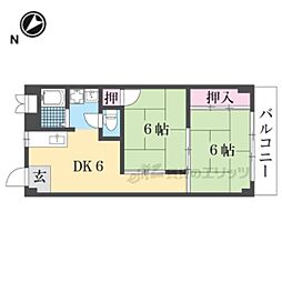丸信リバーサイドコーポ第1棟 2DKの間取図画像