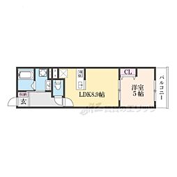 ウイング牧野駅前 1LDKの間取図画像