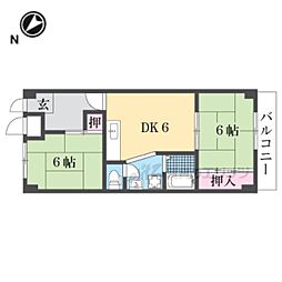 丸信リバーサイドコーポ第1棟 2DKの間取図画像