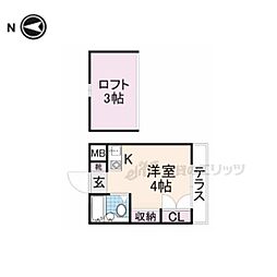 近鉄奈良線 富雄駅 徒歩3分の賃貸アパート 2階ワンルームの間取り