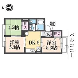 セジュール星和台 2階3DKの間取り