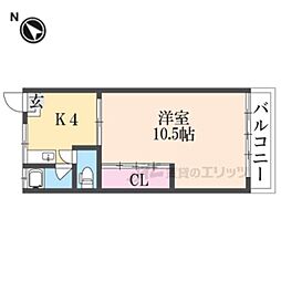近鉄生駒線 一分駅 徒歩4分の賃貸マンション 2階1LDKの間取り