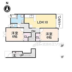 イーハトーヴ　勝根Ｂ棟 2階2LDKの間取り