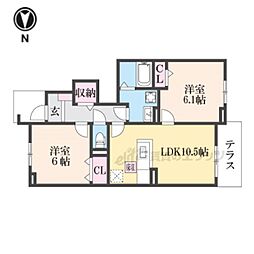 ヴィルメゾンＤ 1階2LDKの間取り