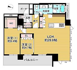 グランドメゾン京町堀タワー 2LDKの間取図画像