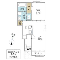 ルノン I 1階1LDKの間取り