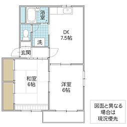 クレール谷本D 2DKの間取図画像