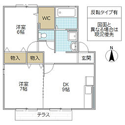 リビングタウンみどりの K棟 1階2DKの間取り