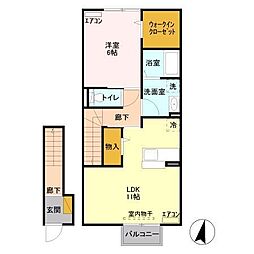 ヒルズ 2階1LDKの間取り