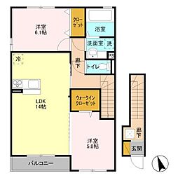 スローライフさしま2 2LDKの間取図画像