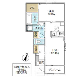 スウィーティベルC 1LDKの間取図画像