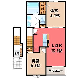 アーバンコート東貝沢 2LDKの間取図画像