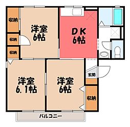 サンワハイツ八千代B 3DKの間取図画像