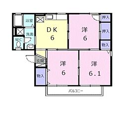 サンワハイツ八千代B 3DKの間取図画像