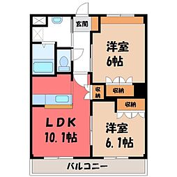 ヒーリングカーサB棟 2LDKの間取図画像