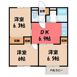 ツインヒルズA 3DKの間取図画像