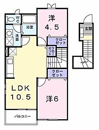 プリムローズB 2LDKの間取図画像