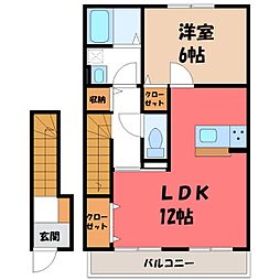アロッジオ城川 1LDKの間取図画像
