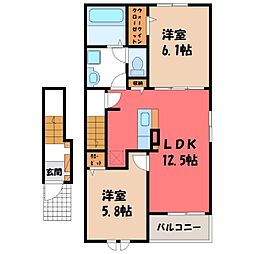 プラーム岡部 I 2LDKの間取図画像