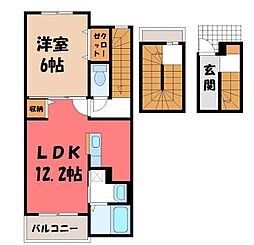 テ・ルサーマC 1LDKの間取図画像