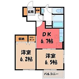 パインフィールドA 2DKの間取図画像