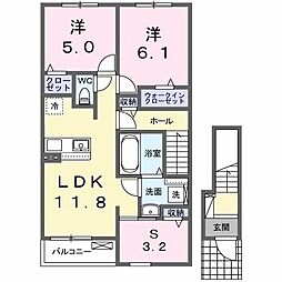 カレント レジデンス 下増田II 2LDKの間取図画像
