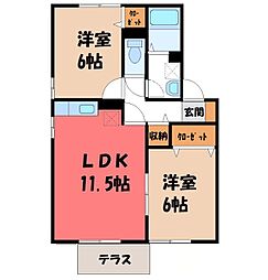 セジュールアユB 2LDKの間取図画像