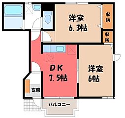 ノースコートB 2DKの間取図画像