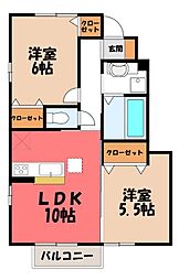 シェソワ 2LDKの間取図画像