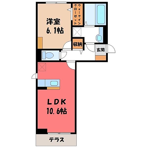 群馬県前橋市六供町2丁目(賃貸アパート1LDK・1階・42.93㎡)の写真 その2