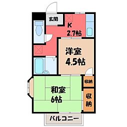 東武伊勢崎線 新伊勢崎駅 徒歩35分の賃貸アパート 2階2Kの間取り