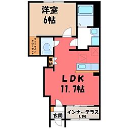 湘南新宿ライン宇須 野木駅 4.7kmの賃貸アパート 1階1LDKの間取り