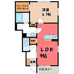 JR両毛線 駒形駅 徒歩33分の賃貸アパート 1階1LDKの間取り