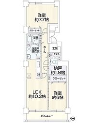 山鼻サンタウン8号館 2SLDKの間取図画像