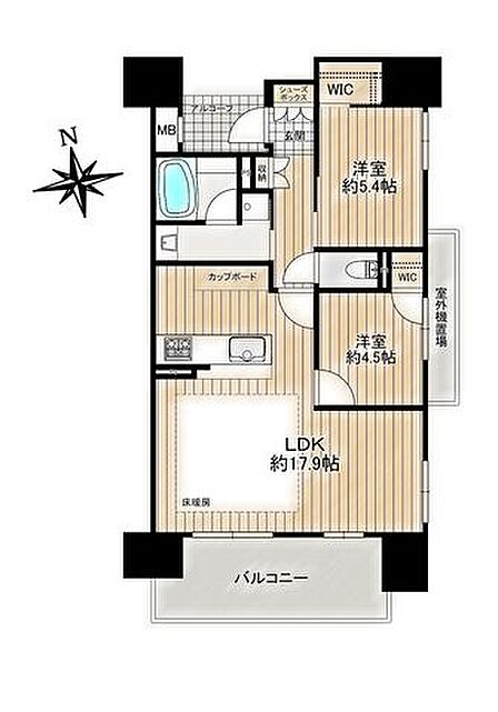 ◇LDK約17.9帖の2LDK◇クローゼット2箇所+廊下収納+シューズクローゼット完備◇対面キッチンには食器洗浄乾燥機完備♪