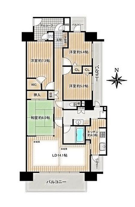 ◆南東3方角住戸◆全居室収納+トランクルームで収納に困りません◆3面バルコニーで日当たり・動線ラクラク◆南東3方角住戸