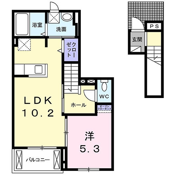 Ｃｕｏｒｅ小深田 203｜愛知県豊川市久保町小深田(賃貸アパート1LDK・2階・42.58㎡)の写真 その2