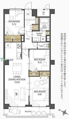 間取り ダイアパレス女池上山 3階/-