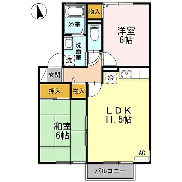 セジュール渡邊 D棟 202｜広島県福山市曙町5丁目(賃貸アパート2LDK・2階・53.59㎡)の写真 その3