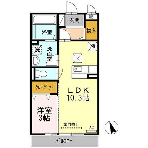 ノール リヴィエール ドゥ 108｜広島県福山市西新涯町1丁目(賃貸アパート1LDK・1階・35.35㎡)の写真 その3