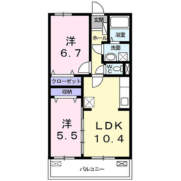 ブランシュ　Ｂ 204｜広島県福山市曙町6丁目(賃貸マンション2LDK・2階・53.75㎡)の写真 その2