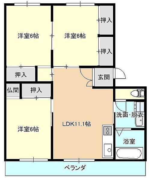 うつみマンション 201（※）｜広島県福山市本庄町中2丁目(賃貸マンション3LDK・2階・64.46㎡)の写真 その5